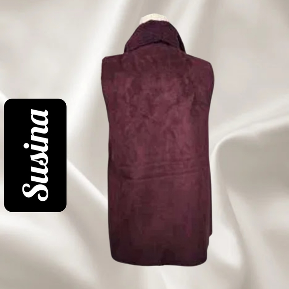 Susina Burgundy Faux Suede, Sleeveless, Asymmetrical Front Vest - Picture 4 of 7